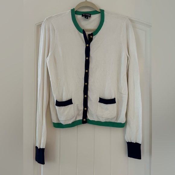 Women’s The Webster Miami Button-Up Cardigan Sweater XS Cream w/ Green Trim - Picture 1 of 9